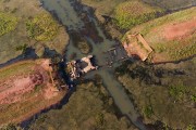 Picture taken with drone of old dirt road and the old bridge that reappeared after 40 years submerged in the Ribeirao Padua Diniz, which is an arm of the water reservoir of the Agua Vermelha hydroelectric plant - Indiapora city - Sao Paulo state (SP) - Brazil