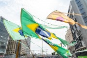 Flags of Brazil tattered during demonstration in opposition to the government of President Jair Messias Bolsonaro - Rio de Janeiro city - Rio de Janeiro state (RJ) - Brazil