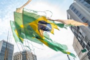 Flags of Brazil tattered during demonstration in opposition to the government of President Jair Messias Bolsonaro - Rio de Janeiro city - Rio de Janeiro state (RJ) - Brazil