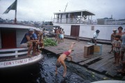 Boats moored at the Madeira River pier - The 80s - Porto Velho city - Rondonia state (RO) - Brazil