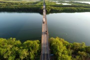 Picture taken with drone of the Bridge over the Tiete River on the BR-153 (Tranbrasiliana) highway, between the municipalities of Ubarana below and Promissao - Ubarana city - Sao Paulo state (SP) - Brazil