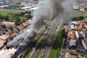 Picture taken with drone of fire in an electrical supply store - Sao Jose do Rio Preto city - Sao Paulo state (SP) - Brazil