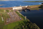 Picture taken with drone of the Nova Avanhandava Hydrelectric Plant - Tiete-Parana Waterway - Buritama city - Sao Paulo state (SP) - Brazil