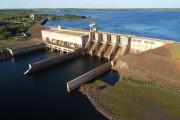 Picture taken with drone of the Nova Avanhandava Hydrelectric Plant - Tiete-Parana Waterway - Buritama city - Sao Paulo state (SP) - Brazil