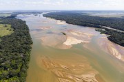 Picture taken with drone of the silted bed of the  Doce River near its mouth - Linhares city - Espirito Santo state (ES) - Brazil