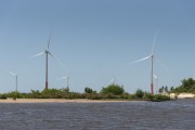 Wind turbines on the banks of the Preguiças River - Barreirinhas city - Maranhao state (MA) - Brazil