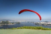 Paragliding flight at ramp of Niteroi City Park with San Francisco Bay in the background  - Niteroi city - Rio de Janeiro state (RJ) - Brazil