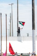 Demonstrator with the flag of Palestine - Demonstration in repudiation of the murder of Congolese refugee Moise Kabagambe near Post 8 - Rio de Janeiro city - Rio de Janeiro state (RJ) - Brazil