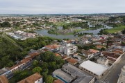 Aerial view of the city and the Municipal Park Major Doutor Ronie Cardoso, known as Lacustre Park - Castro city - Parana state (PR) - Brazil