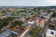Aerial view of the Mother Church SantAna and the Municipal Park Major Doutor Ronie Cardoso, known as Lacustre Park - Castro city - Parana state (PR) - Brazil