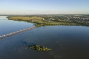 Picture taken with drone of the Ayrton Senna Bridge on the BR-163 - over the Parana River - Guaira city - Parana state (PR) - Brazil