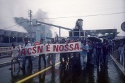 Demonstration of workers in the steel industry against privatization - Workers of Companhia Siderurgica Nacional (CSN) - Volta Redonda city - Rio de Janeiro state (RJ) - Brazil