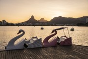 Paddle boat - Rodrigo de Freitas Lagoon - Two Brothers Mountain and Rock of Gavea in the background  - Rio de Janeiro city - Rio de Janeiro state (RJ) - Brazil