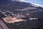 Aerial view of the Barreira do Inferno Launch Center - Brazilian Air Force Base for rocket launch - 1990s - Natal city - Rio Grande do Norte state (RN) - Brazil