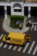 Picture taken with drone of the postman delivering SEDEX - Sao Jose do Rio Preto city - Sao Paulo state (SP) - Brazil