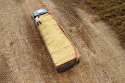 Picture taken with drone of Bulk Truck loaded with Soybean - Planalto city - Sao Paulo state (SP) - Brazil