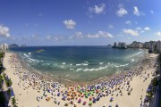 Panoramic view of Pitangueiras Beach, from center to left with Campina Hill or Maluf Hill and Asturias beach on the right with Galhetas Hill - Guaruja city - Sao Paulo state (SP) - Brazil