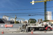 Concrete mixer delivering concrete in building construction - Sao Paulo city - Sao Paulo state (SP) - Brazil