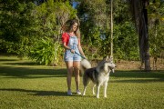 Woman walks with Siberian Husky dog in Guarani farm - Guarani city - Minas Gerais state (MG) - Brazil