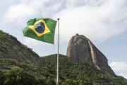 Brazilian flag with Sugarloaf Mountain in the background - Rio de Janeiro city - Rio de Janeiro state (RJ) - Brazil