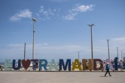 Detail of placard that says: I Love Tramandai - Tramandai city - Rio Grande do Sul state (RS) - Brazil
