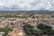 Picture taken with drone of the city center and the Nossa Senhora da Penha Mother Church - Se Square - Chapada do Araripe in the background - Crato city - Ceara state (CE) - Brazil