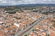 Picture taken with drone of the city center with Granjeiro River channeled below - Crato city - Ceara state (CE) - Brazil