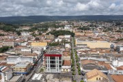 Picture taken with drone of the city center with Chapada do Araripe in the background - Crato city - Ceara state (CE) - Brazil