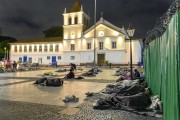 Homeless people sleeping on the floor of Patio do Colegio (Courtyard of the College) - 1554 - landmark the foundation of Sao Paulo city, on the coldest day of the year - Sao Paulo city - Sao Paulo state (SP) - Brazil