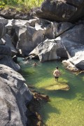 Tourists swimming in natural pool on Vale da Lua (Lua Valley) - Chapada dos Veadeiros National Park - Alto Paraiso de Goias city - Goias state (GO) - Brazil