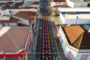 Picture taken with drone of the streets decorated for Corpus Christi procession - Potirendaba city - Sao Paulo state (SP) - Brazil