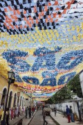 Colorful flags for São João party decorating the historic center of the Sao Luis city  - Sao Luis city - Maranhao state (MA) - Brazil