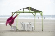 Wooden tent, table and chairs at Meio Beach - Sao Luis city - Maranhao state (MA) - Brazil