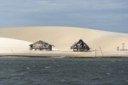 View of fishing huts and dunes - Delta of Parnaiba - Araioses city - Maranhao state (MA) - Brazil