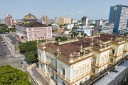 Picture taken with drone of the Palace of Justice (1900) and the Amazon Theatre (1896) - Manaus city - Amazonas state (AM) - Brazil