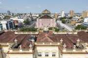 Picture taken with drone of the Palace of Justice (1900) and the Amazon Theatre (1896) - Manaus city - Amazonas state (AM) - Brazil