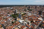 Picture taken with drone of the city and Parish of Sao João Batista in Barao do Rio Branco Square - Bebedouro city - Sao Paulo state (SP) - Brazil