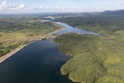 Picture taken with drone of the Porcos, Canabrava, Cipo, Boi I and Boi II interconnected reservoirs - Project of Integration of Sao Francisco River with the watersheds of Northeast setentrional - Brejo Santo city - Ceara state (CE) - Brazil