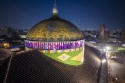 Picture taken with drone of the dome of Amazon Theatre (1896) at night - Manaus city - Amazonas state (AM) - Brazil