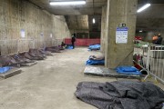 Improvised shelter for homeless people at Dom Pedro Metro Station due to the arrival of a cold front - Sao Paulo city - Sao Paulo state (SP) - Brazil