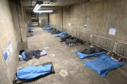 Improvised shelter for homeless people at Dom Pedro Metro Station due to the arrival of a cold front - Sao Paulo city - Sao Paulo state (SP) - Brazil