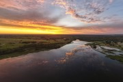 Picture taken with drone of Lake in the flooded landscape of the Pantanal at sunset - Refugio Caiman - Miranda city - Mato Grosso do Sul state (MS) - Brazil