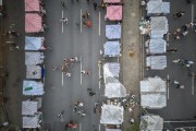 Picture taken with drone of people walking and shopping at Hippie Market - Belo Horizonte city - Minas Gerais state (MG) - Brazil