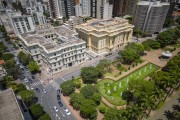 Picture taken with drone of the Banco do Brasil Cultural Center building and Cultural Heritage House of Minas Gerais - Green Building - integrates the Circuit Cultural Liberdade Square - Belo Horizonte city - Minas Gerais state (MG) - Brazil