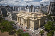 Picture taken with drone of the Banco do Brasil Cultural Center building and Cultural Heritage House of Minas Gerais - Green Building - integrates the Circuit Cultural Liberdade Square - Belo Horizonte city - Minas Gerais state (MG) - Brazil