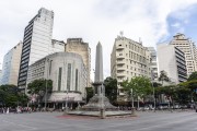 View of obelisk of the Seven September Square with the Cine Theatro Brasil Vallourec Cultural Center - old Cine Theatro Brasil (1932) - in the background  - Belo Horizonte city - Minas Gerais state (MG) - Brazil