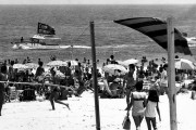 Boat with a banner celebrating the soccer world championship, won by the Flamengo team in Japan, passing by Ipanema Beach - Rio de Janeiro city - Rio de Janeiro state (RJ) - Brazil