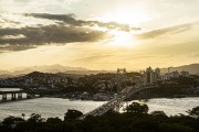 View of the Hercilio Luz Bridge (1926)during the sunset  - Florianopolis city - Santa Catarina state (SC) - Brazil