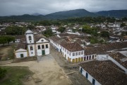Picture taken with drone of historic houses - Paraty historic center with Santa Rita de Cassia Church (1722) - Paraty city - Rio de Janeiro state (RJ) - Brazil