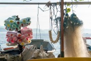 Cotton candy and fishing nets at Fishing village Z-13 - on Post 6 of Copacabana Beach - Rio de Janeiro city - Rio de Janeiro state (RJ) - Brazil
